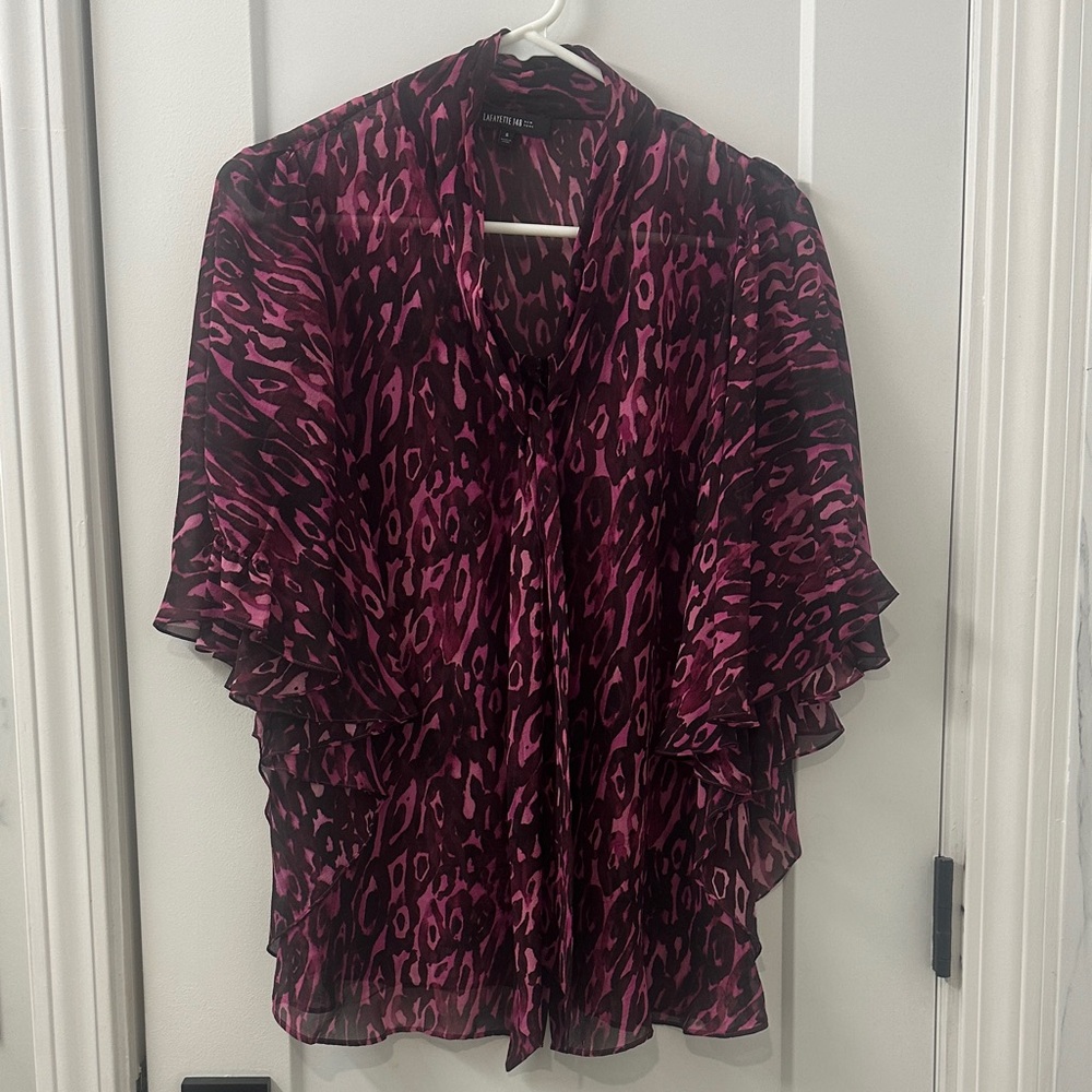 Lafayette 148 New York Pink and Black Animal Print Blouse